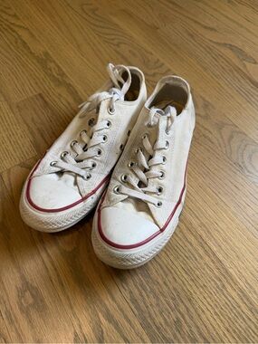 Converse White Low-Top Canvas Sneakers with Red Trim - Women